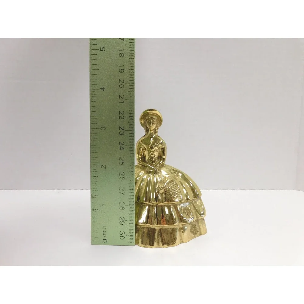 Vtg Victorian Brass Bell Fine Lady W/ Basket 4